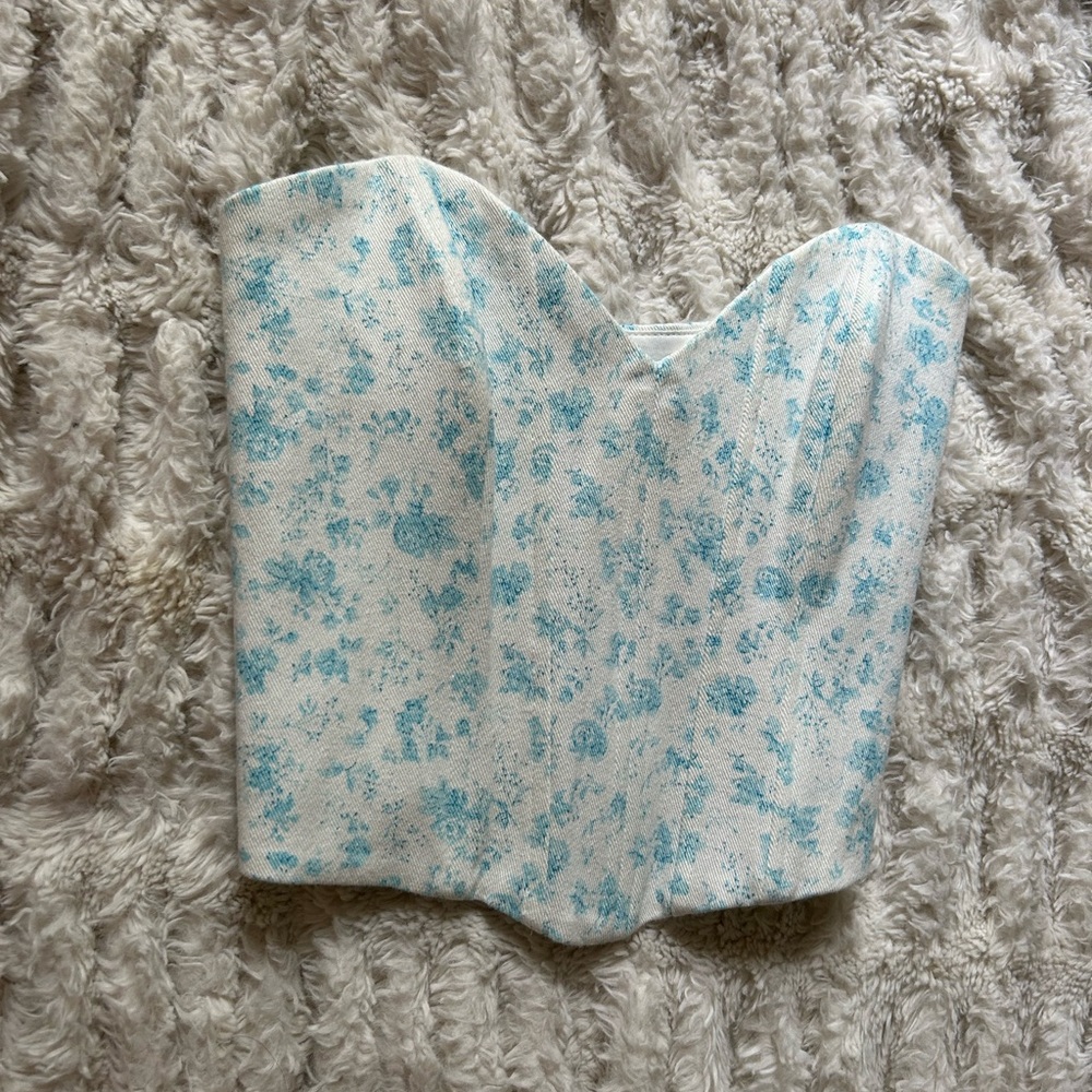 Zara Blue and White Bustier Crop Top